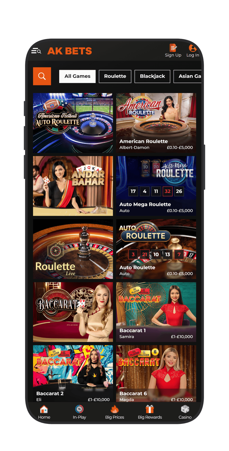 Live casino section at AK Bets Casino