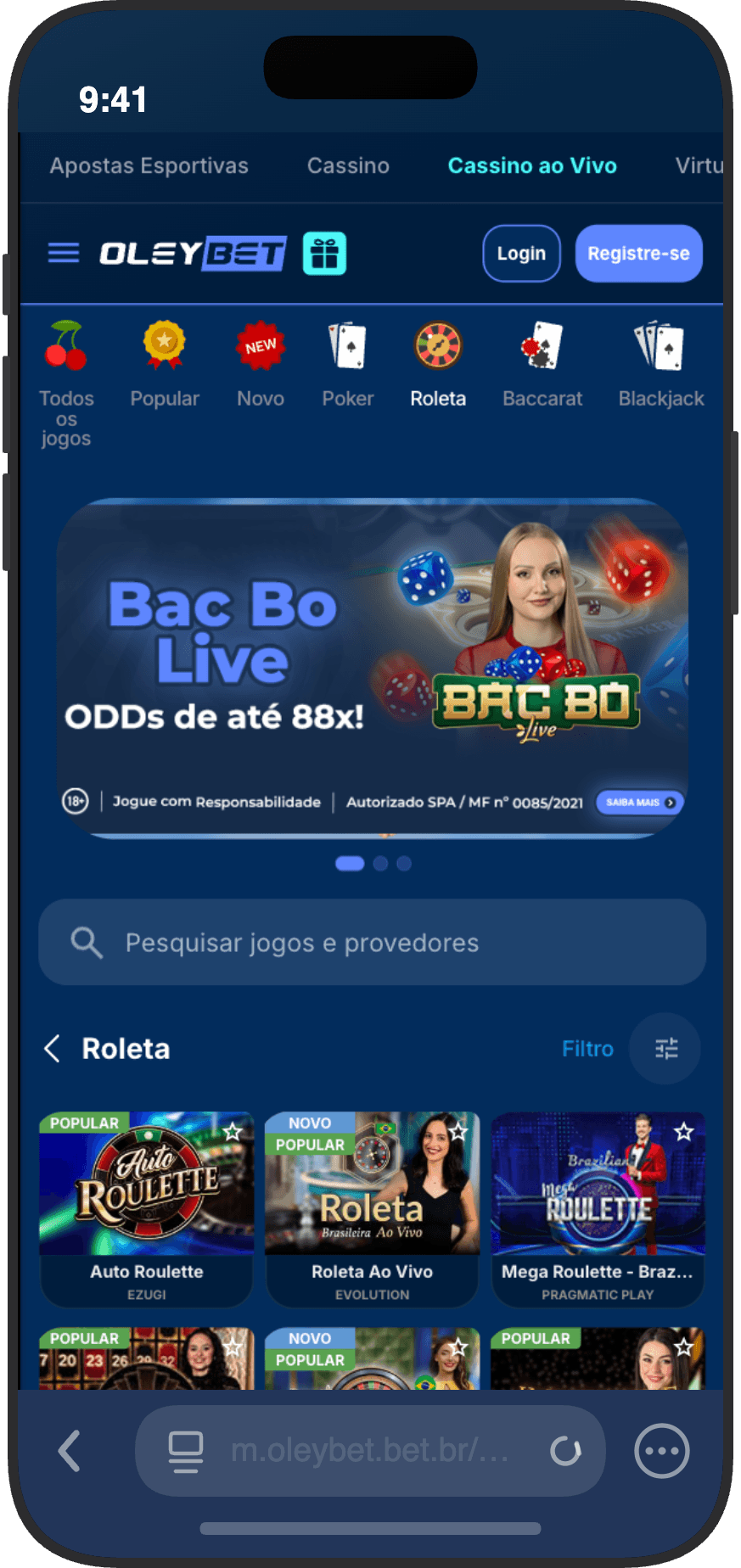 Roletas ao vivo do cassino OleyBet com Roleta Brasileira Auto Roulette e Mega Roulette