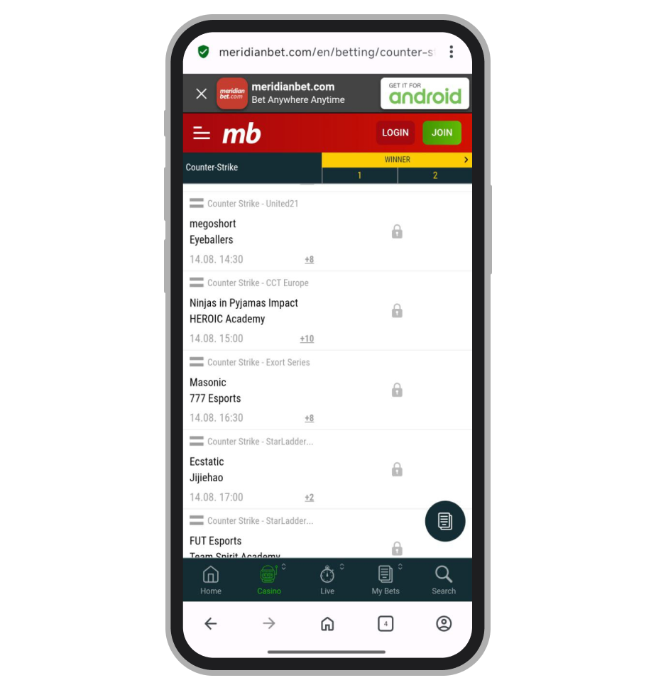 Линия на CS2 в Betandreas