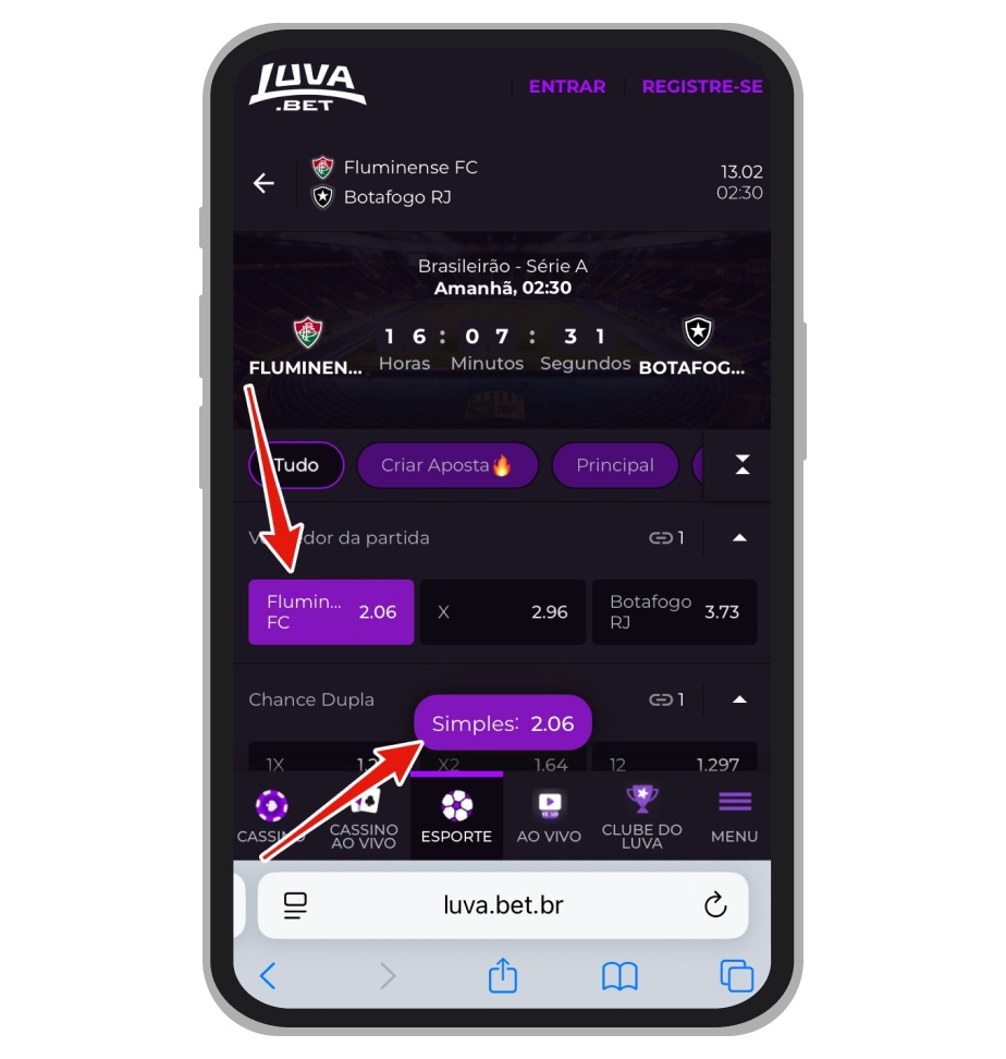 Toque na odd para enviá-la ao cupom