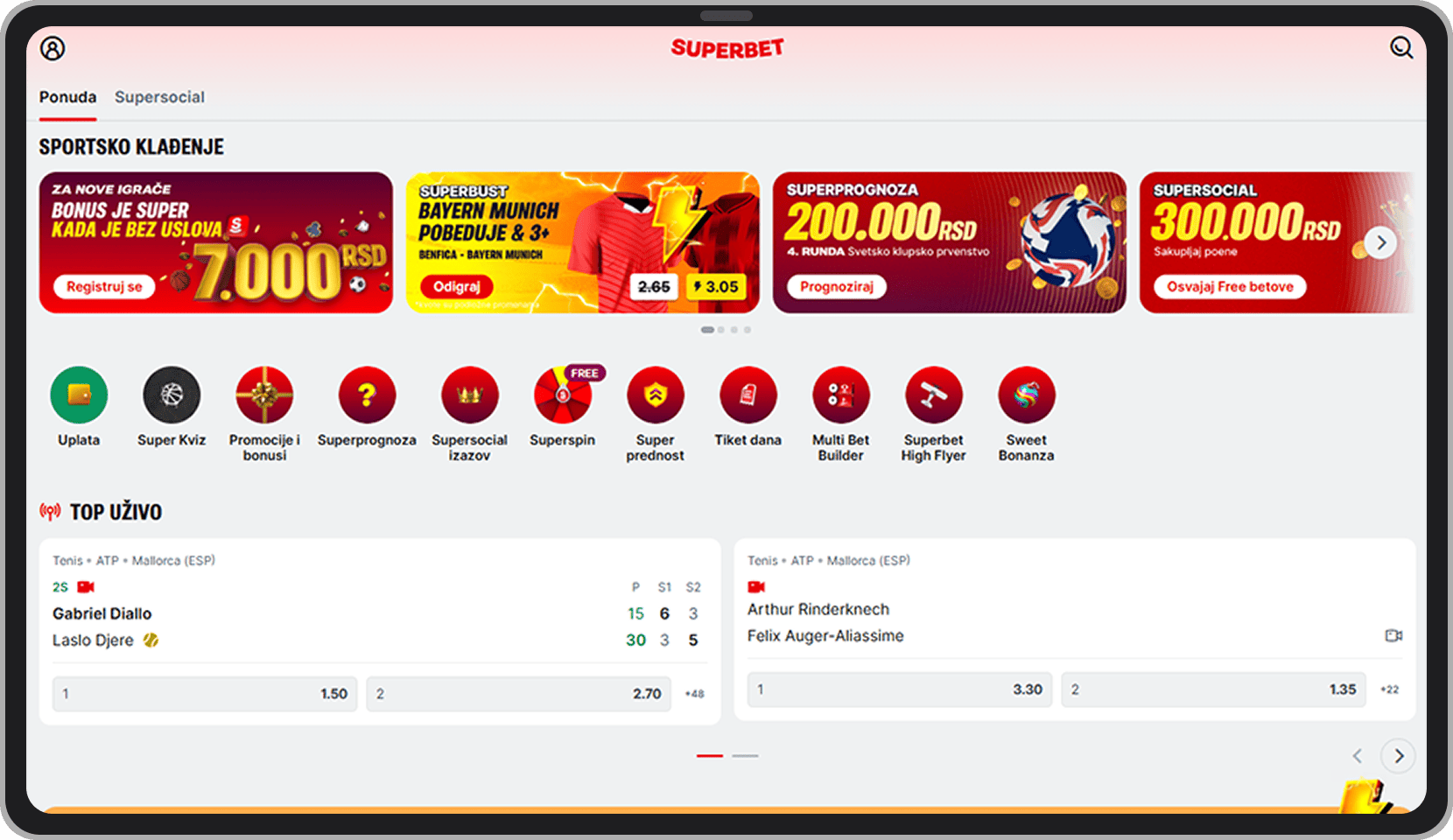 Superbet web portal