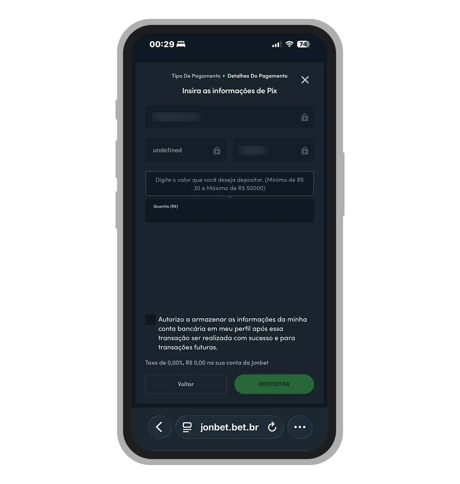 Depósito na Jonbet