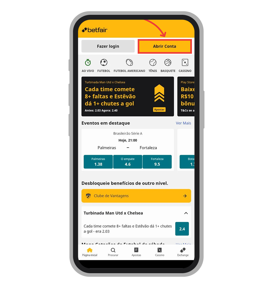 Abra o app e clique em “Abrir Conta”