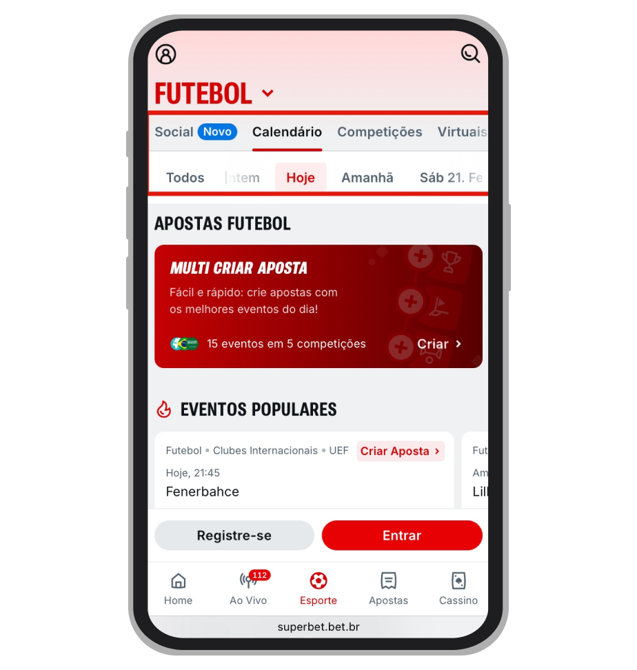 Área de seleção de competições e calendário
