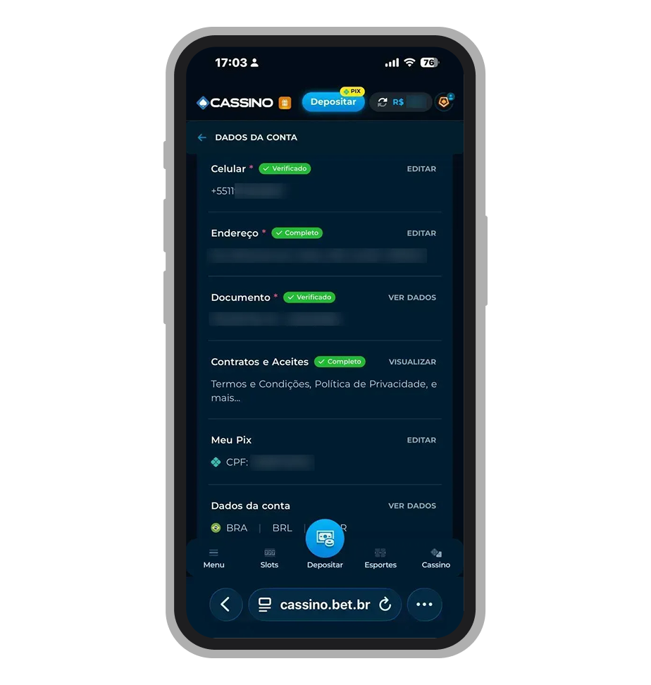Confira os dados da sua conta 