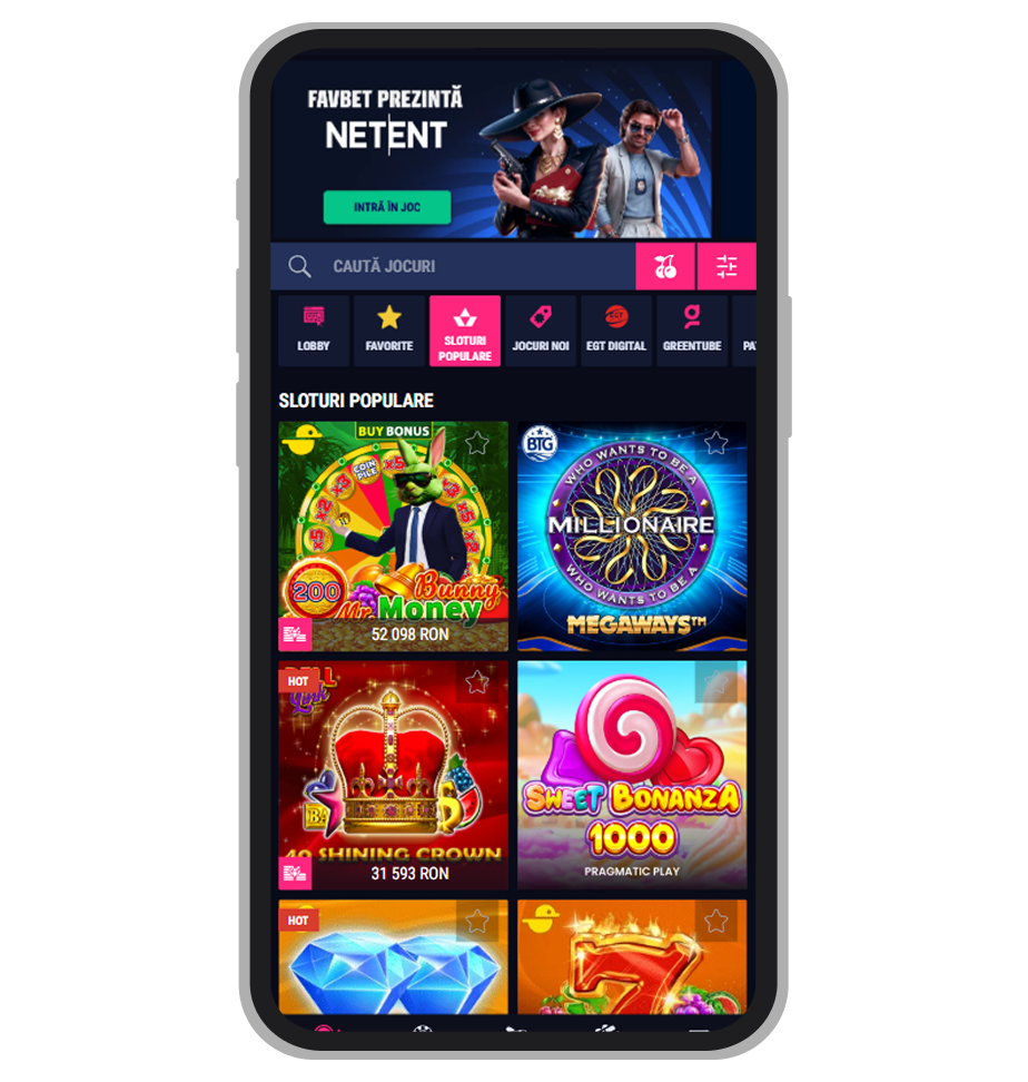 Oferta de jocuri populare Favbet