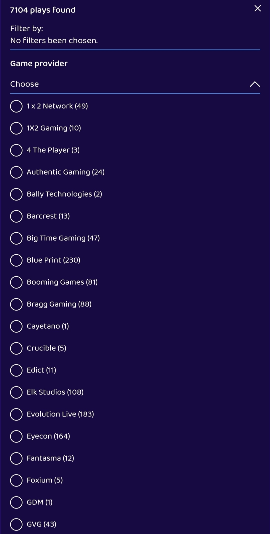 SlotStars Providers Filter