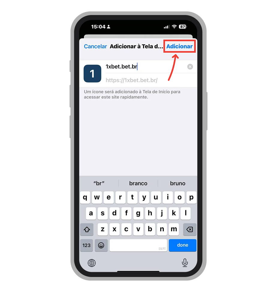 Confirme para adicionar o PWA da 1xBet à tela de início do iPhone