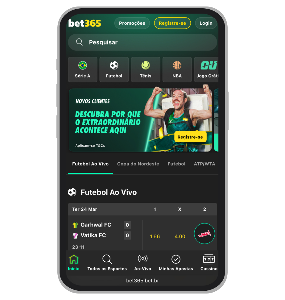 Seção de esportes com odds e apostas na Bet365