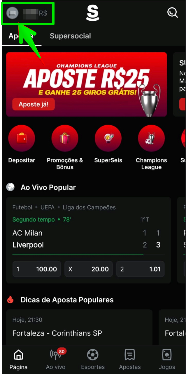 Clique no seu menu pessoal