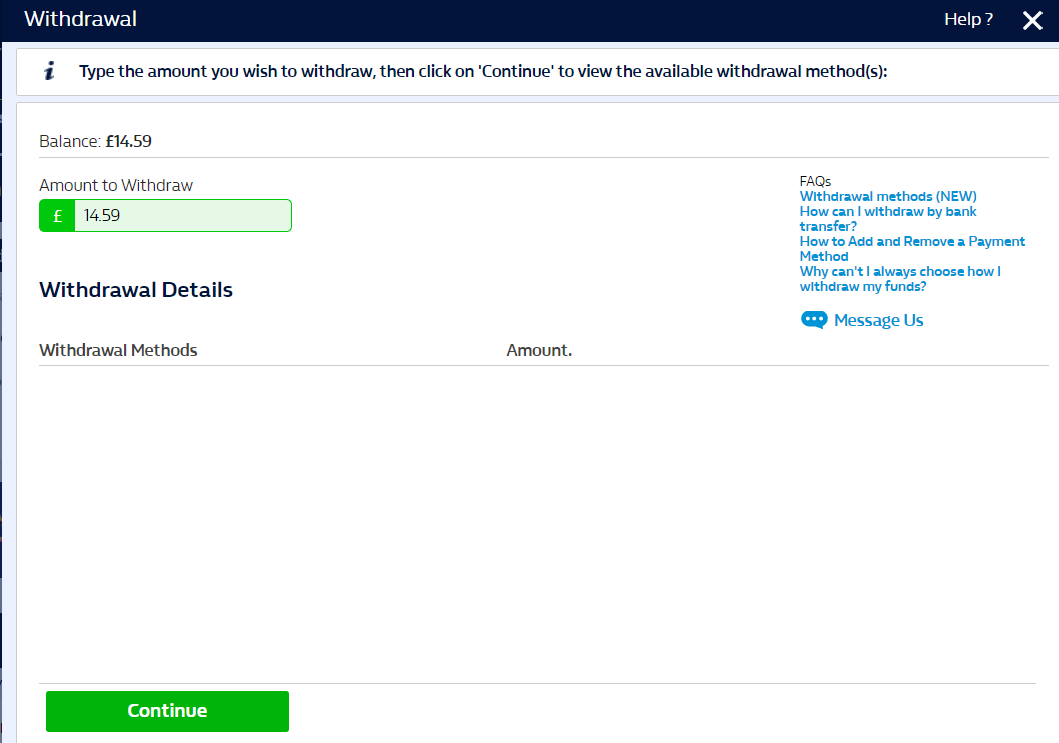 Choose your withdrawal method