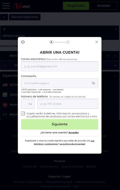 Formulario de registro en la app