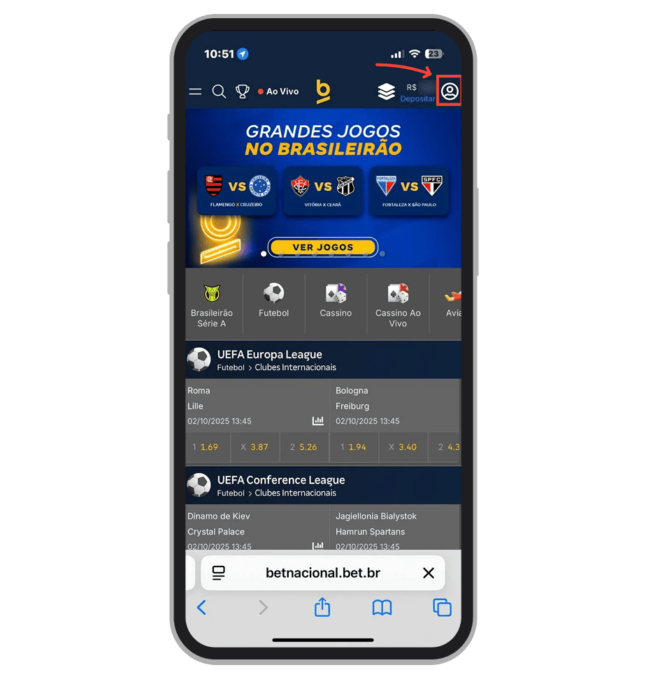 Acesse o menu da conta