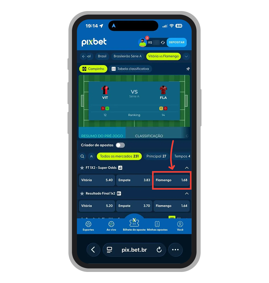 Toque nas odds de um dos resultados