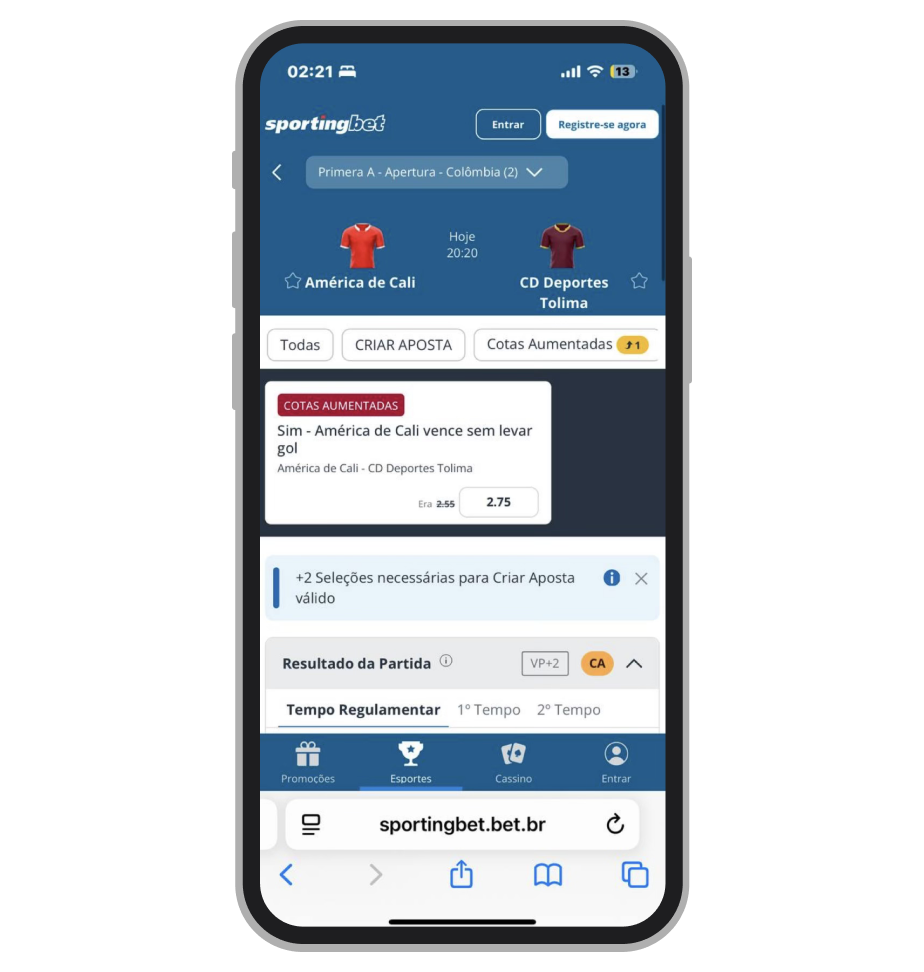 O site mobile da Sportingbet