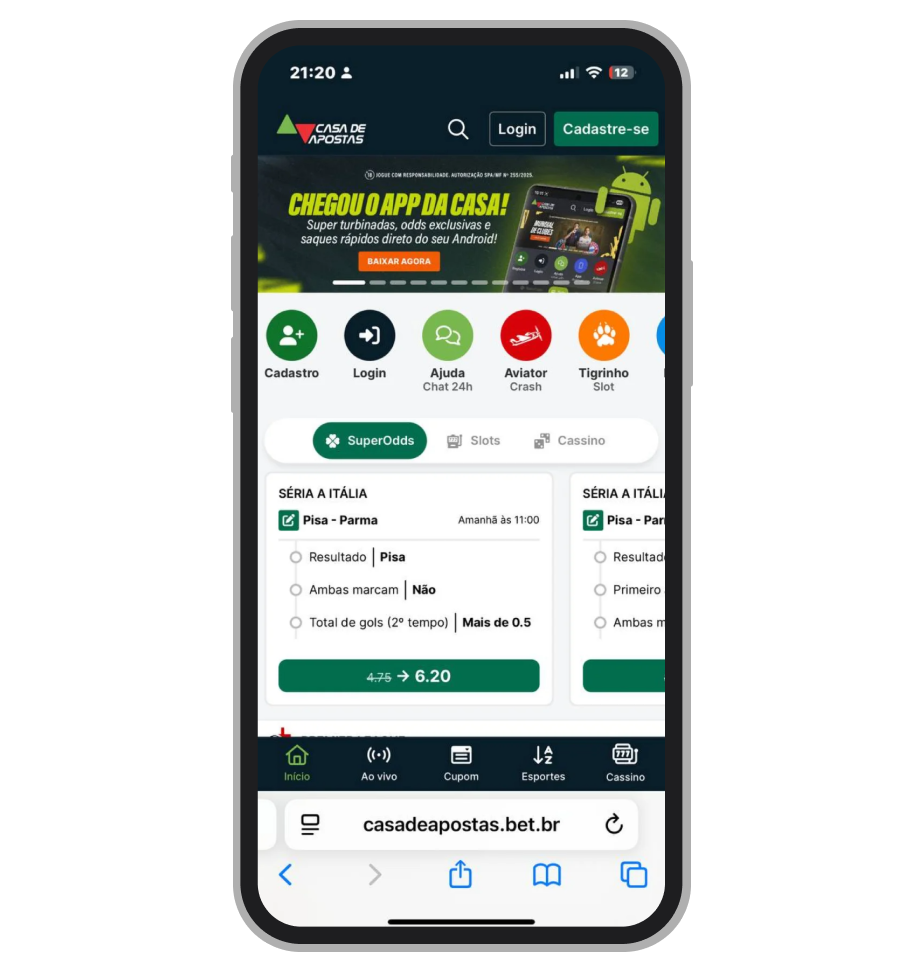 Casa de Apostas: site mobile 