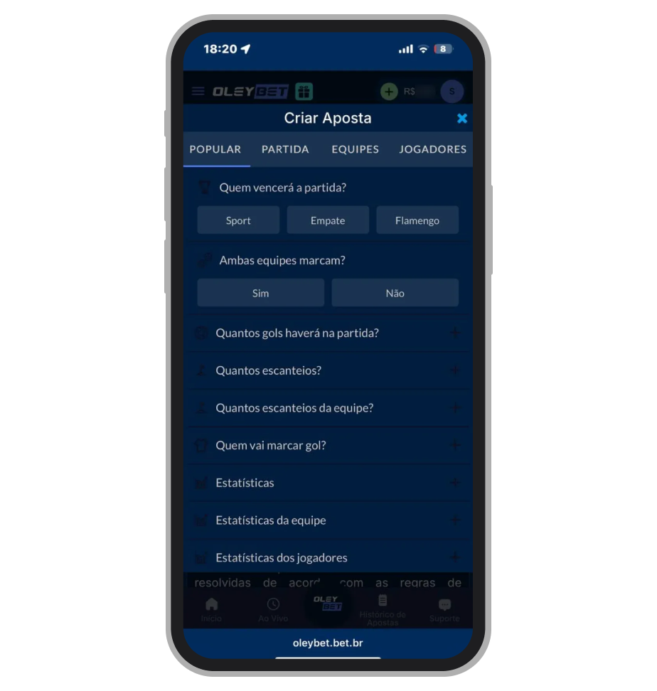 Criador de aposta na Oleybet