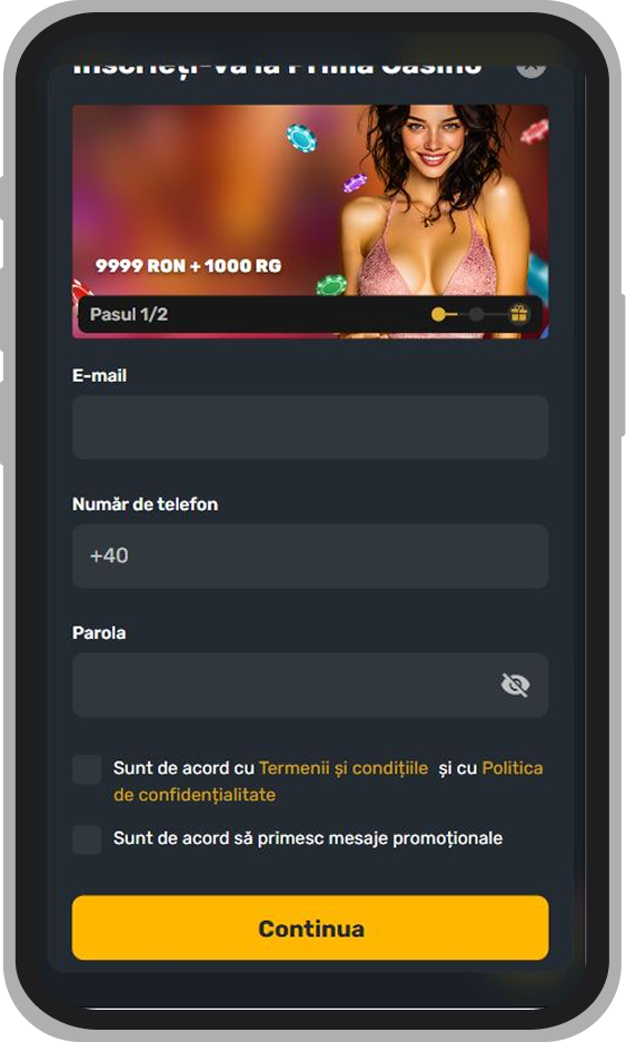 Înregistrare la Prima Casino, pasul 1