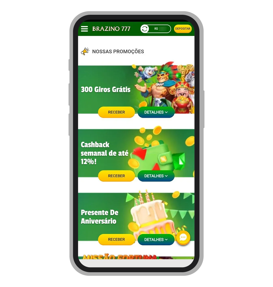 Promoções disponíveis no app da Brazino777