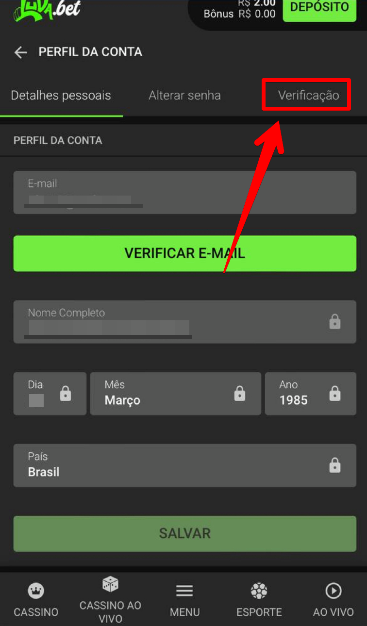 Vai para aba “Verificação”