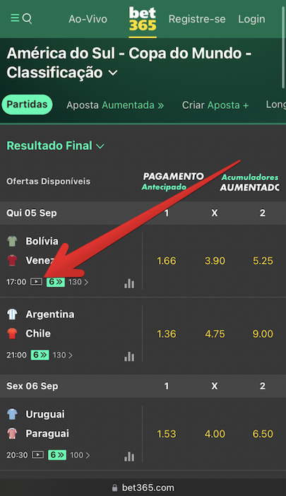 Acesso aos steamings em direto na Bet365