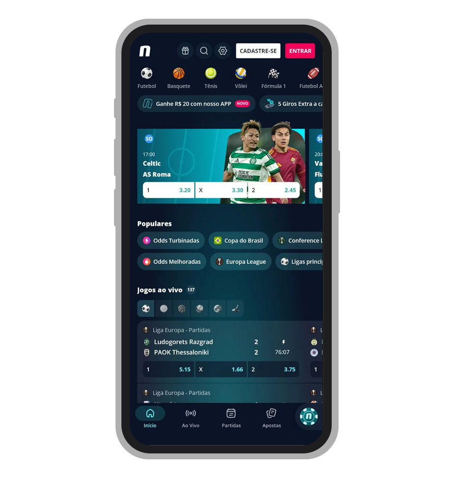 Aplicativo da Novibet oferece interface de design moderno