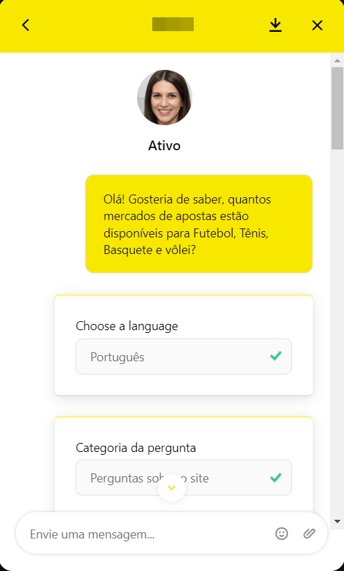 Seção de atendimento ao cliente via chat ao vivo