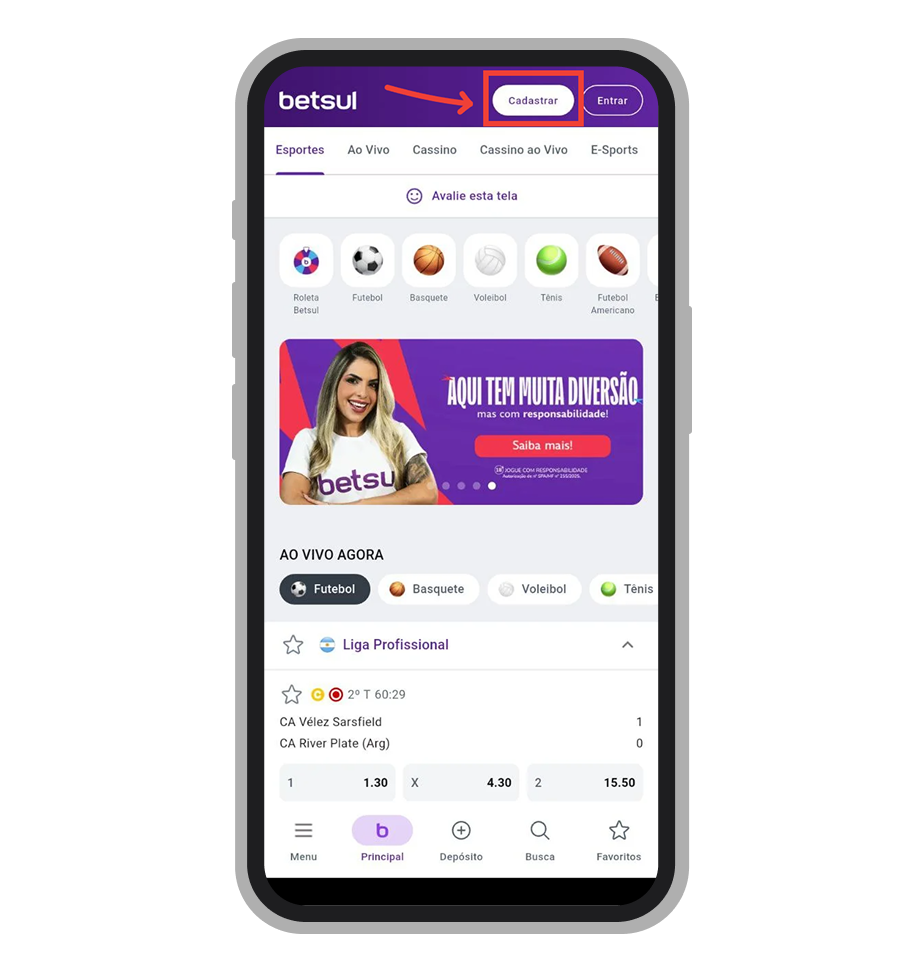 Toque no botão "Cadastrar" 