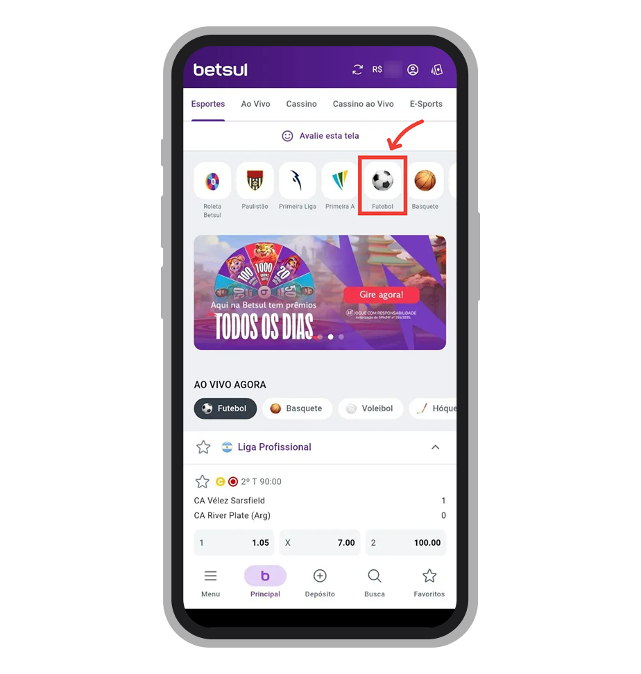 Clique no esporte no qual deseja apostar