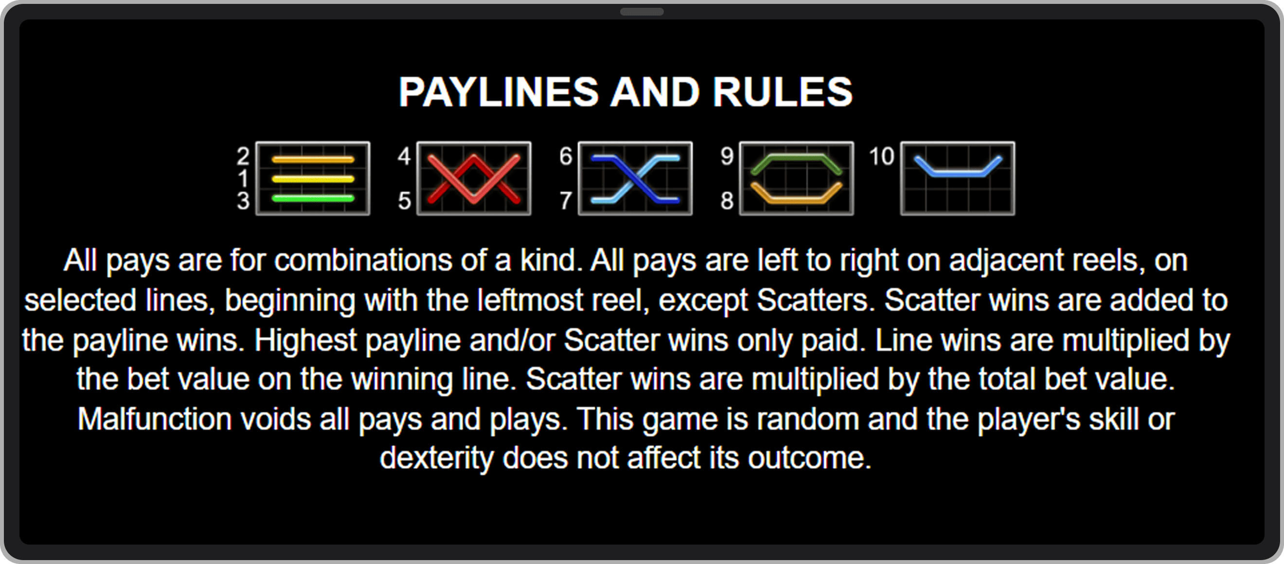 Captură de ecran cu reguli