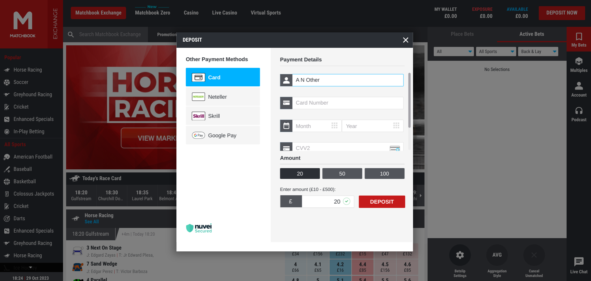 Deposit funds into your Matchbook account