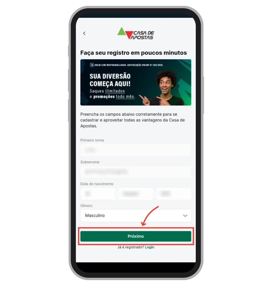 confira os dados vinculados ao CPF e toque em “Próximo”