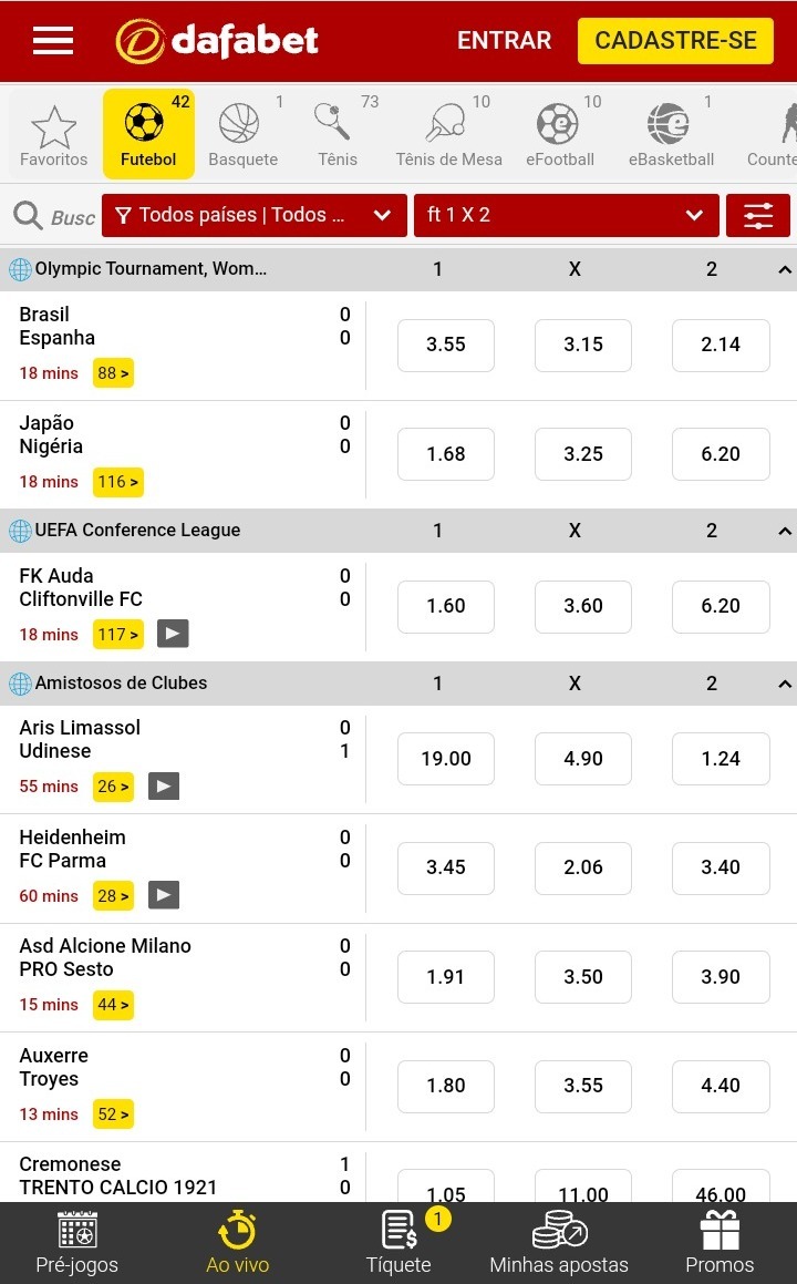 Transmissão ao vivo no Dafabet mobile