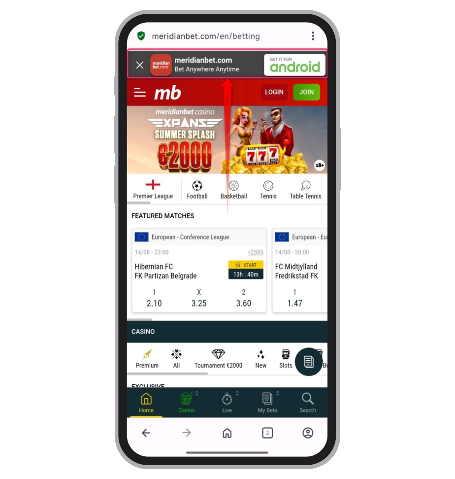 Скачать приложение Meridianbet