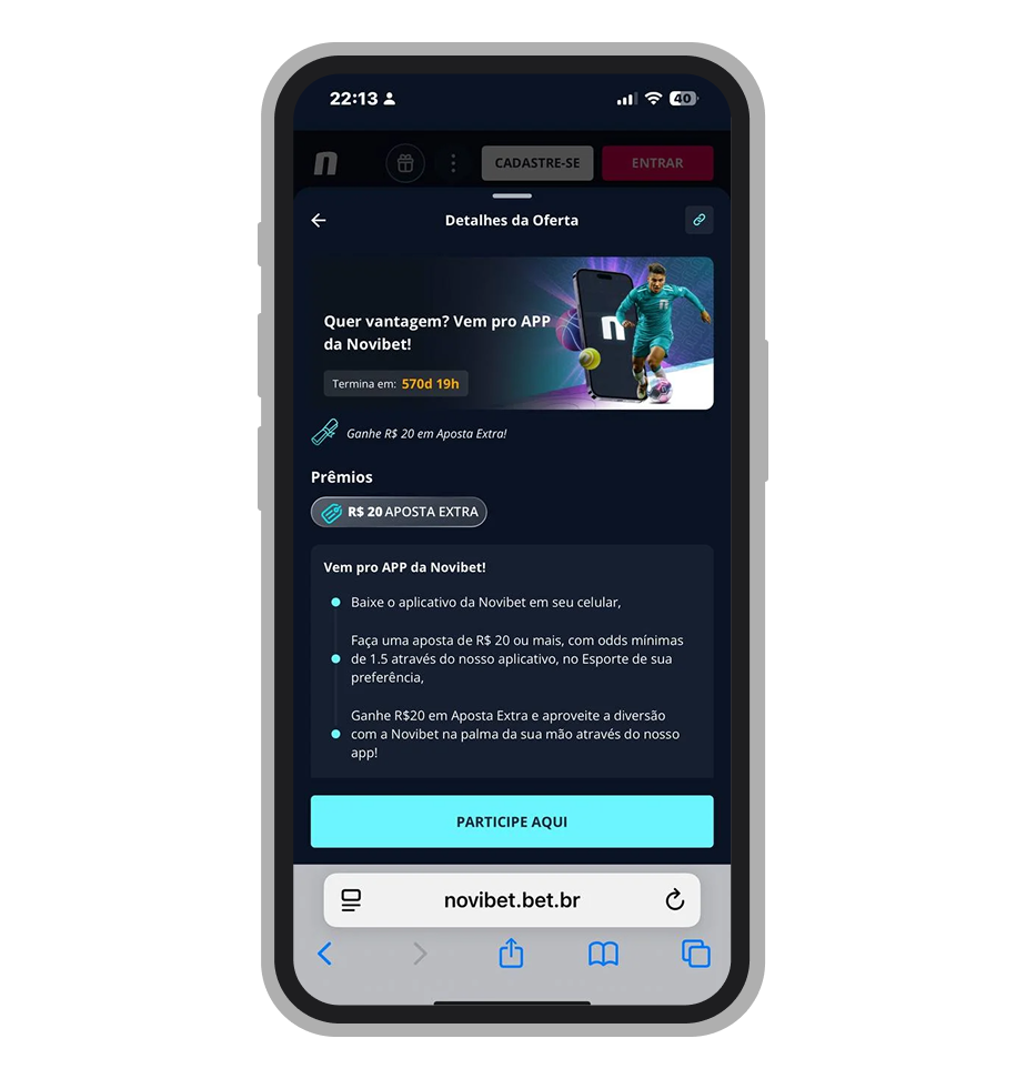 Oferta do app (R$20 Aposta Extra)