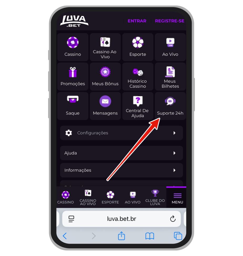 Toque em "Suporte 24h"