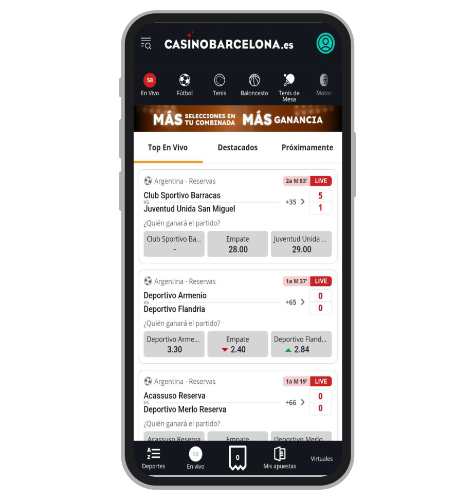 Top en vivo. Casino Barcelona