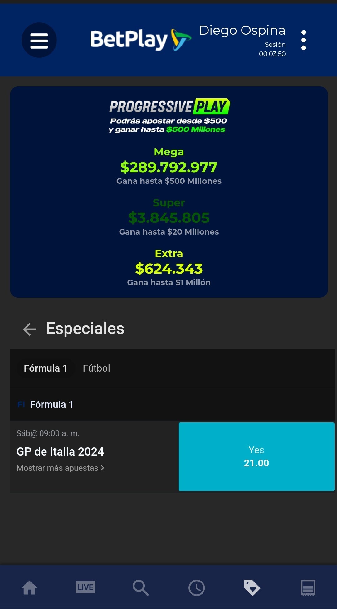 Apuestas especiales, BetPlay móvil