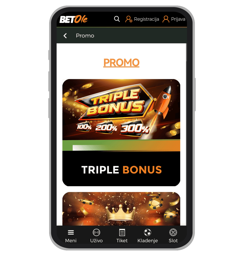Stranica sa promocijama na Bet Ole