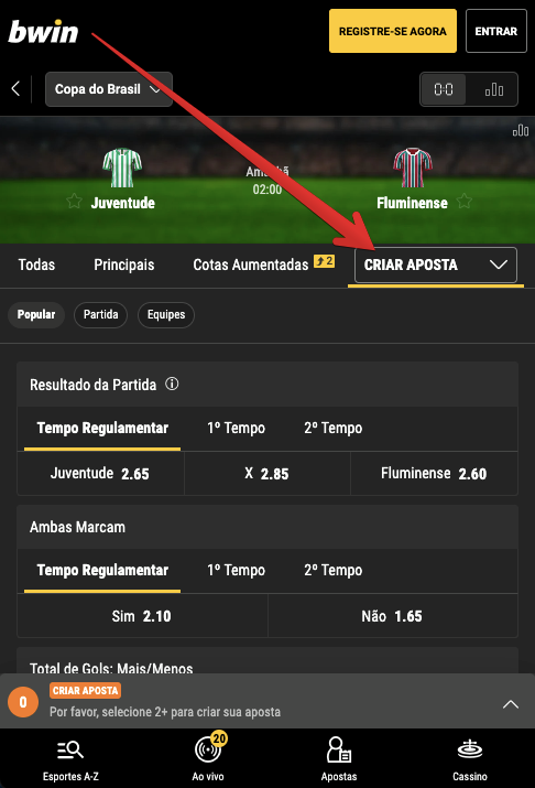 O recurso ‘Criar Aposta’