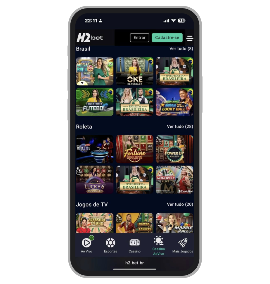 H2bet cassino ao vivo 