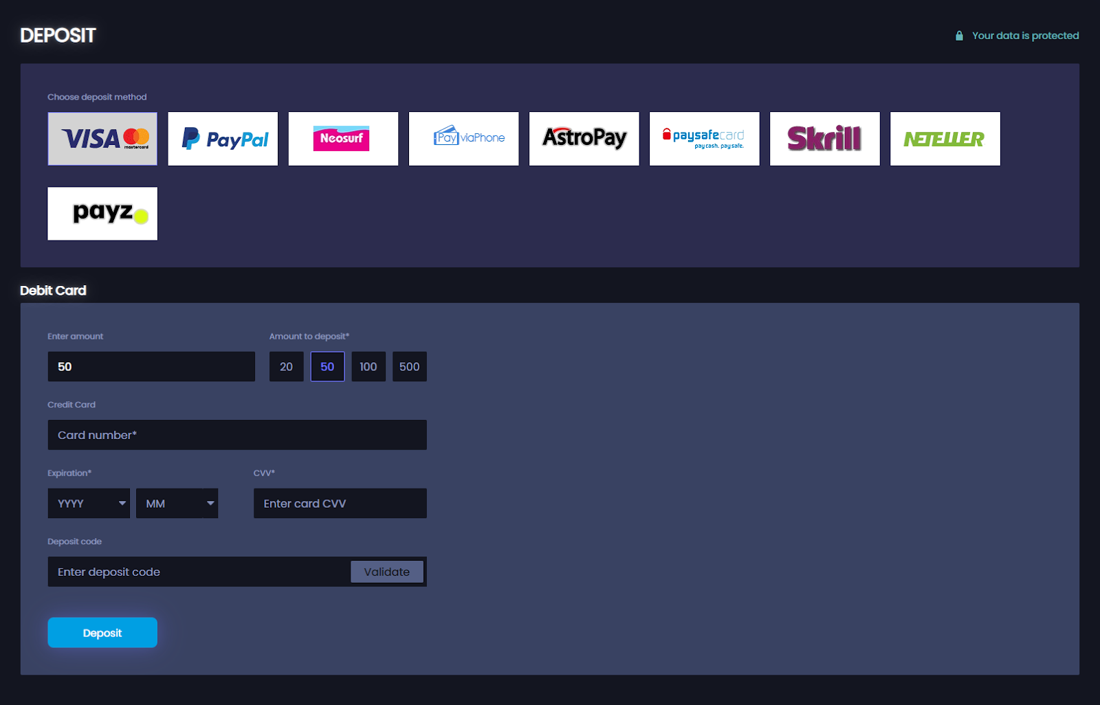 BetMorph deposit page