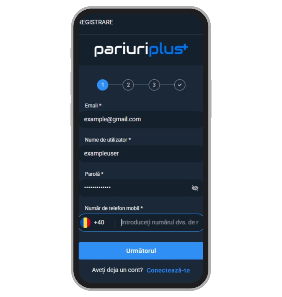 Deschiderea unui cont la PariuriPlus