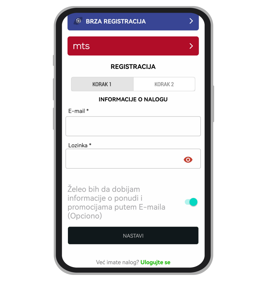 Stranica za registraciju MeridianBet