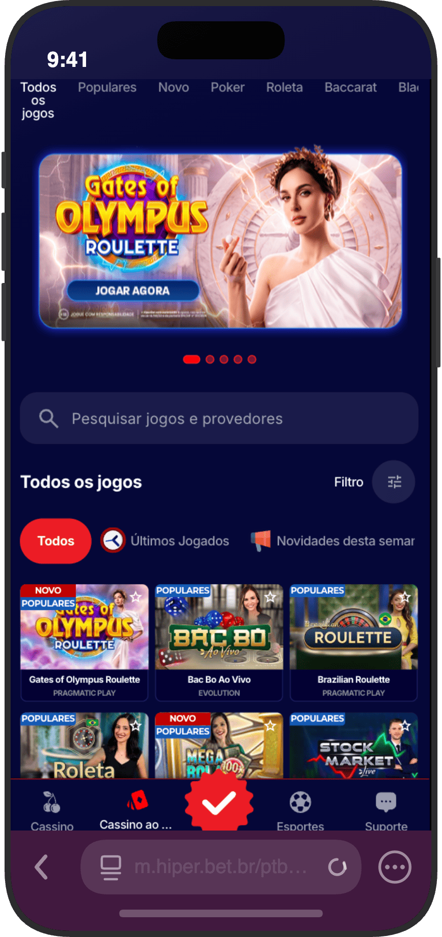 Lobby do cassino ao vivo da HiperBet