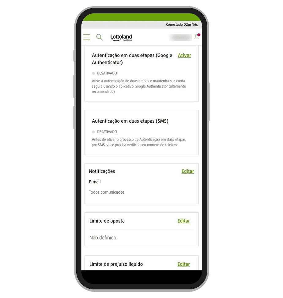 Verificação de dois fatores no Lottoland app
