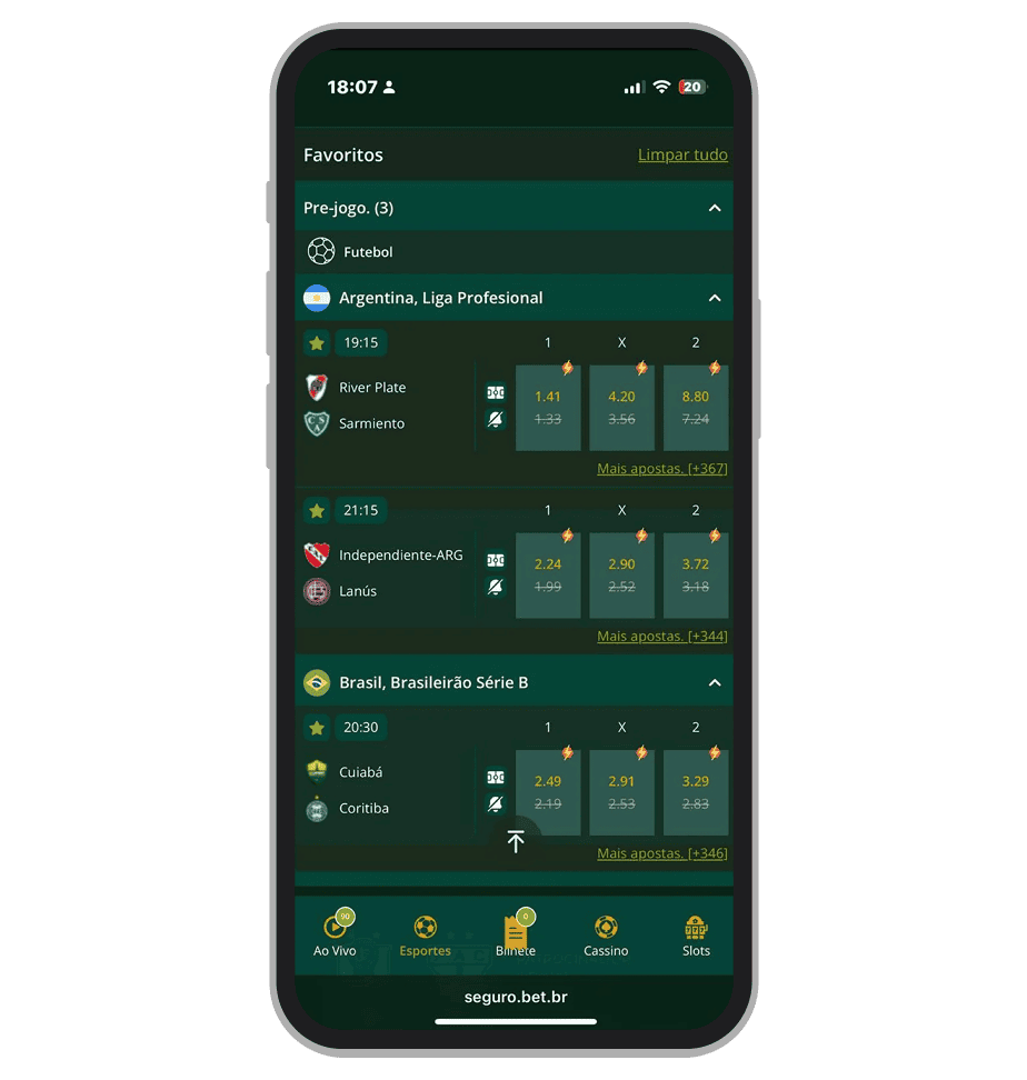 A lista de ligas e eventos favoritos na Segurobet móvel