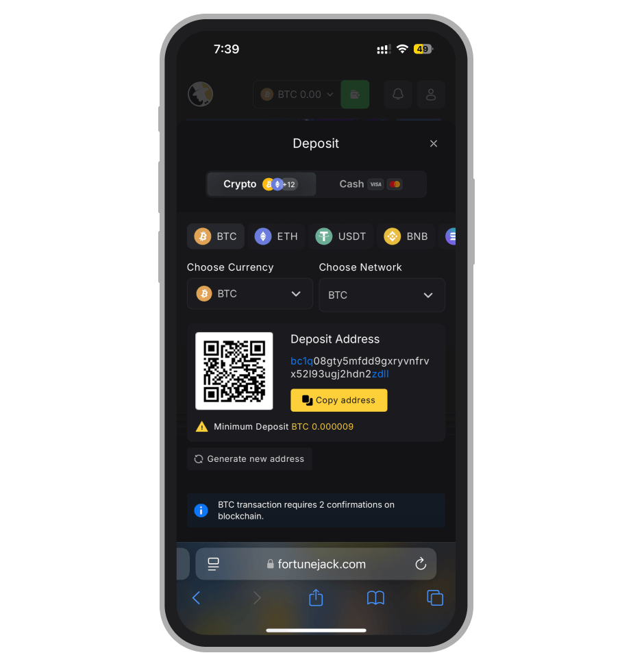 Пополнение криптовалютой