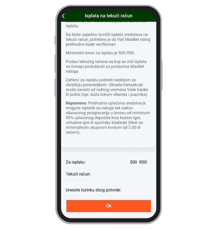 MaxBet isplata na tekući račun