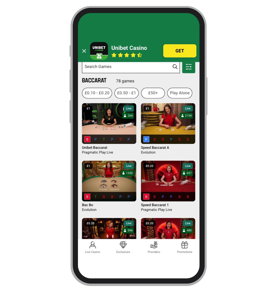 Live Baccarat at Unibet